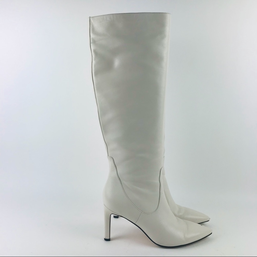 Sz 11 Nine West Maxim Over Knee Ivory Heeled Boots OTK